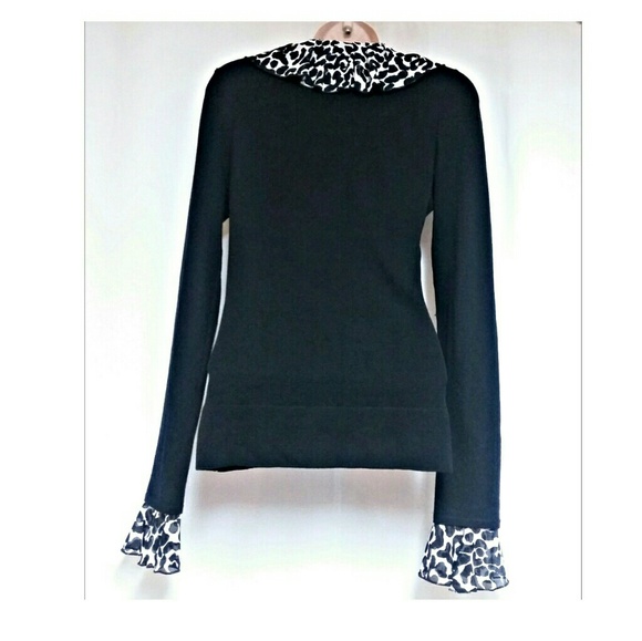 WHBM Black Knit Top w/Zebra Trim Size XS - Picture 2 of 3